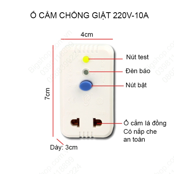 Ổ cắm chống giật 220V-10A-10mA