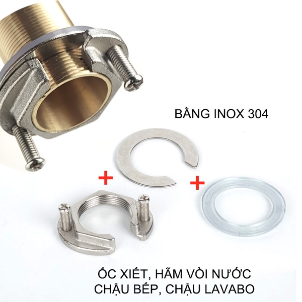 Ốc hãm chân vòi nước chậu bếp, lavabo thông minh bằng inox 304, chắc chắn (Loại D32mm)