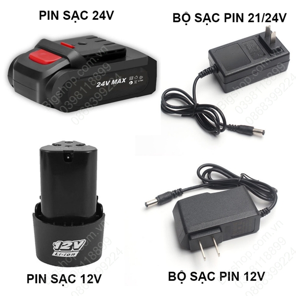 Pin sạc 12V, Pin sạc 24V, Bộ sạc pin 12-24V tùy chọn cho máy cưa xích, máy khoan, máy cắt cỏ và các thiết bị cầm tay khác