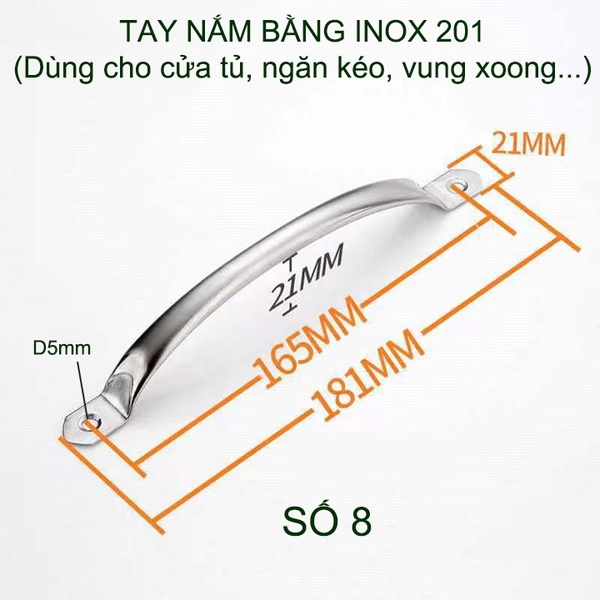 Bộ 2 Tay nắm cánh cửa tủ, ngăn kéo bàn, vung xoong bằng ống inox 201 tròn dập