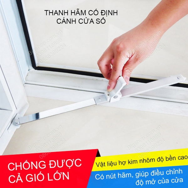 Thanh giữ cố định cánh cửa sổ bằng hợp kim giúp tránh bị gió thổi mạnh làm vỡ cửa