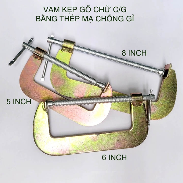 Kẹp gỗ chữ C đa năng bằng thép mạ chống gỉ, nhiều kích thước tùy chọn (5-8 inch)