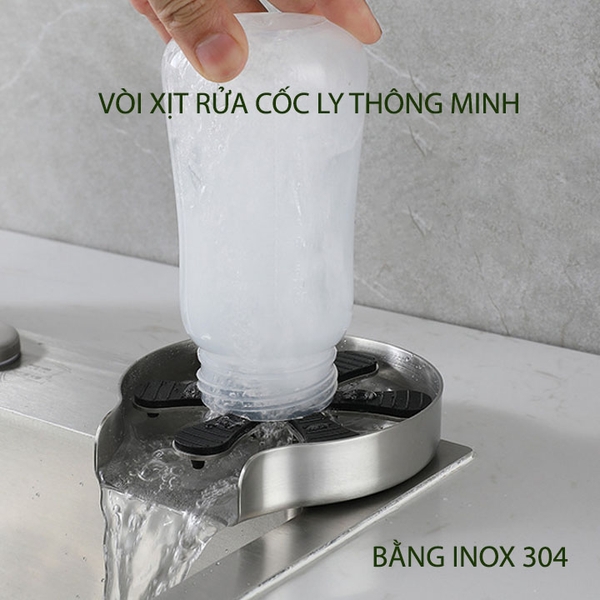 Vòi rửa cốc ly thông minh, khay bằng inox 304, đỡ ly bằng inox đệm cao su hoặc nhựa tùy chọn