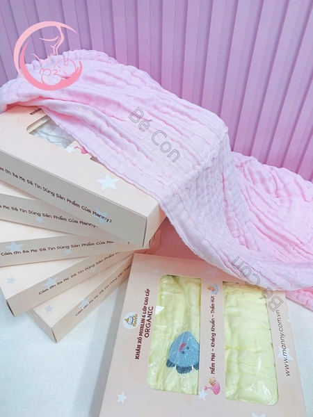 Khăn xô muslin organic cao 6 lớp thêu góc