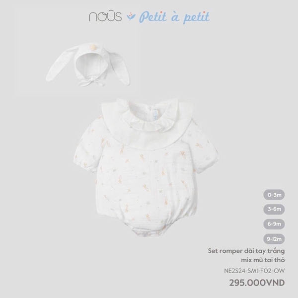 Set romper dài tay trắng mix mũ tai thỏ