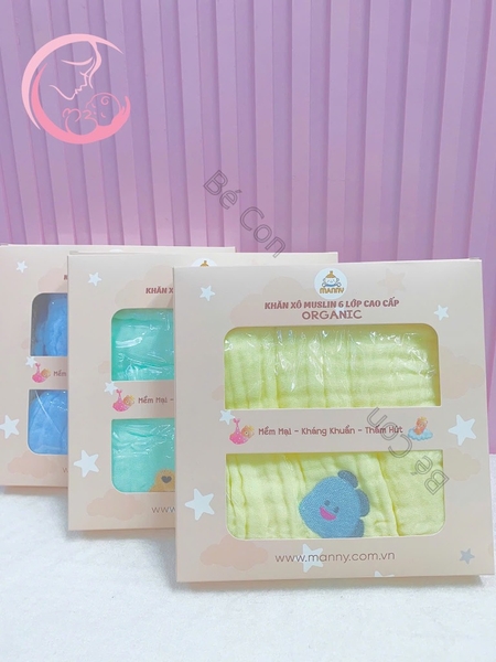 Khăn xô muslin organic cao 6 lớp thêu góc