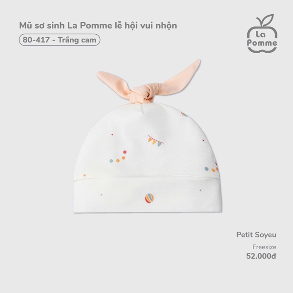 Mũ sơ sinh La Pomme lễ hội vui nhộn Trắng Cam