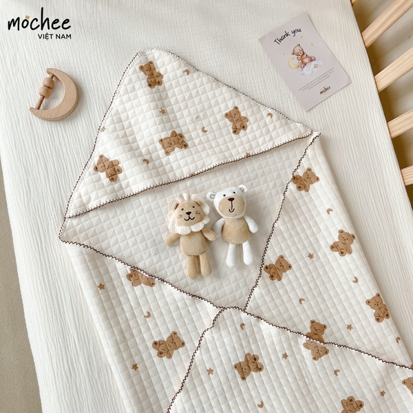 Ủ choàng lụa cotton- Gấu Mochee