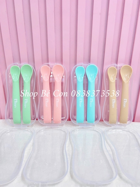 Set 2 thìa silicon ăn dặm theo giai đoạn có hộp Misan