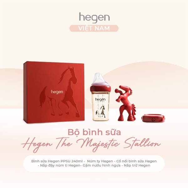 Bộ bình sữa Hegen The Mejestic Stallion Collection 240ml, nắp trữ sữa và gặp nứu