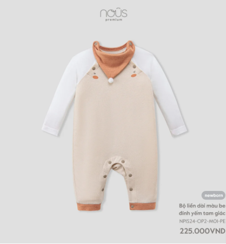 Bộ liền dài màu bé đính yếm tam giác NB