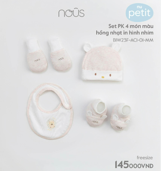 Set PK 4 món màu hồng nhạt in hình nhím