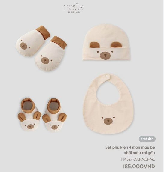 Set Phụ Kiện 4 Món Màu Be Phối Màu Tai Gấu