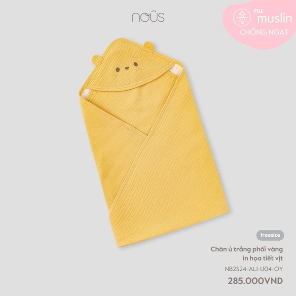 Chăn ủ trắng phối vàng in hoạ tiết vịt