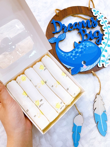 Set 5 khăn sữa sợi tre 4 lớp Cún Con