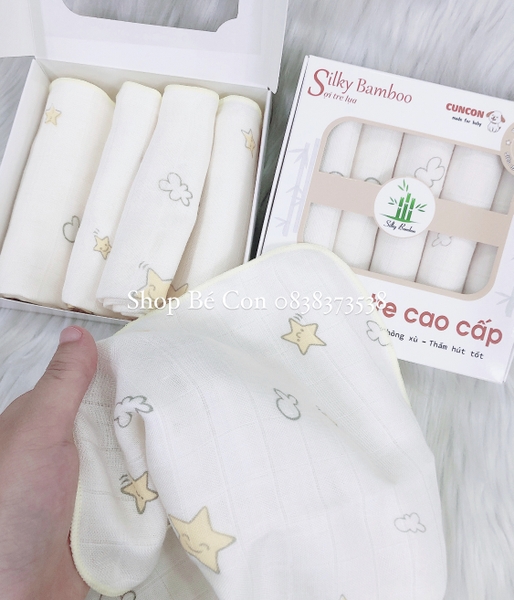 Set 5 khăn sữa sợi tre 4 lớp Cún Con