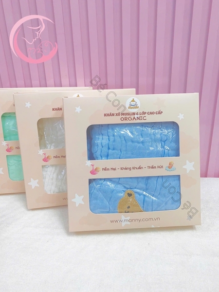 Khăn xô muslin organic cao 6 lớp thêu góc