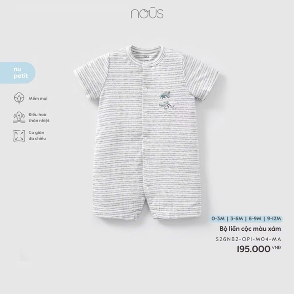 Bộ liền cộc màu xám 0m