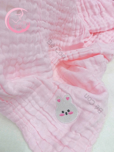 Khăn xô muslin organic cao 6 lớp thêu góc