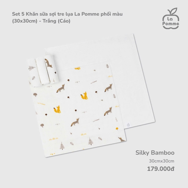 Set 5 khăn sữa sợi tre lụa La Pomme phối màu (30x30cm)
