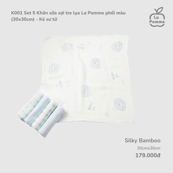 Set 5 khăn sữa sợi tre lụa La Pomme phối màu (30x30cm)