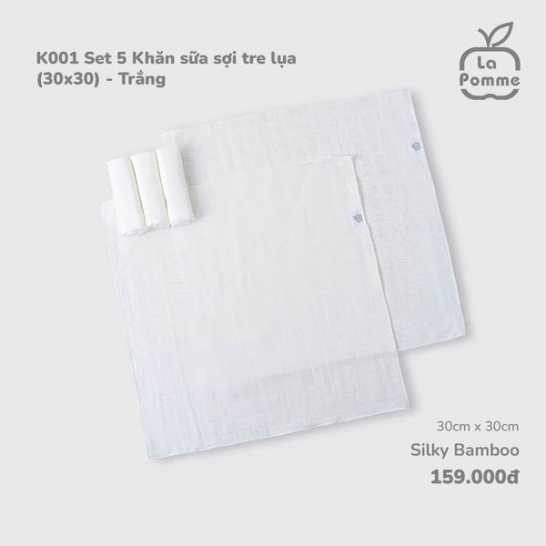 Set 5 khăn sữa sợi tre lụa La Pomme(30x30)