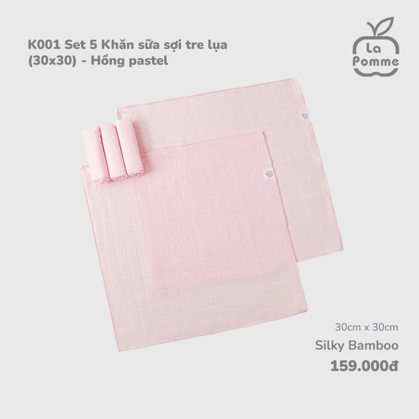 Set 5 khăn sữa sợi tre lụa La Pomme(30x30)