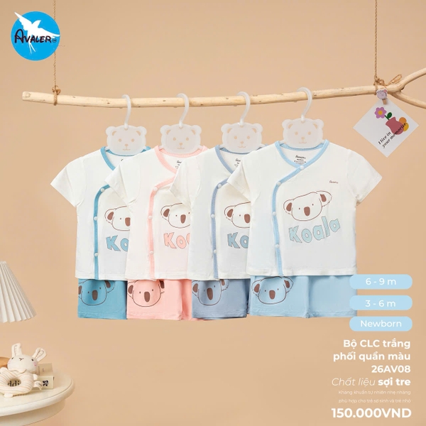 Bộ CLC trắng quần màu in gấu 26AV08