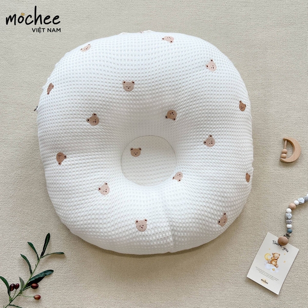 Gối+ vỏ  chống trào ngược Mochee thêu tổ ong- Thêu gấu