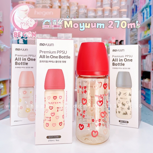 Bình sữa Moyuum hoạ tiết trái tim hồng 270ml