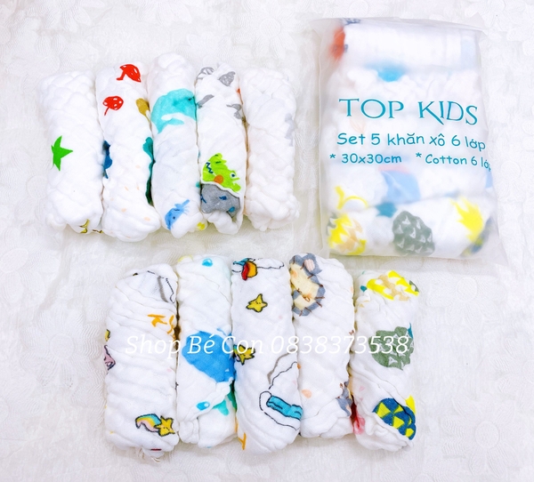 Set 5 khăn hoạ tiết xô 6 lớp