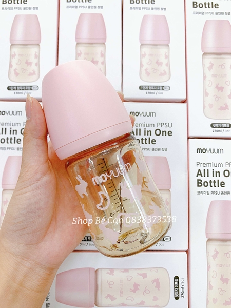 Bình sữa Moyuum hoạ tiết thỏ hồng