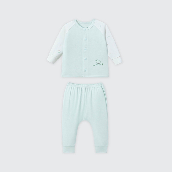 Bộ dài tay cúc thẳng La Pomme mềm mịn đón con yêu-3M xanh