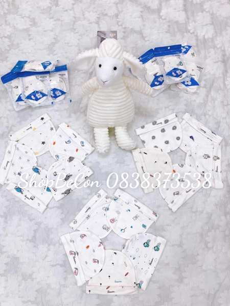 Set 5 mũ sơ sinh sợi tre hoạ tiết