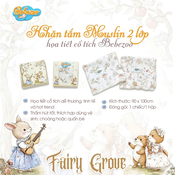 Khăn tắm Muslin 2 lớp hoạ tiết cổ tích