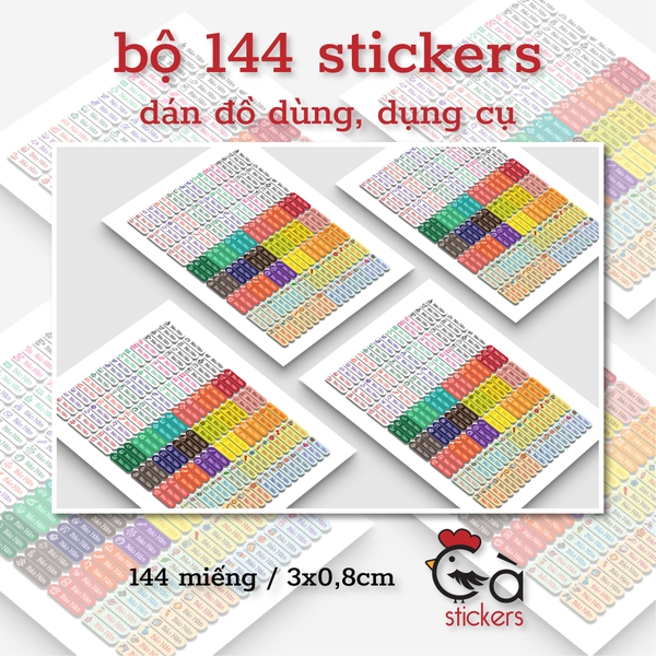 Sticker dán in tên trẻ em GaStickers DTM bộ 144 miếng