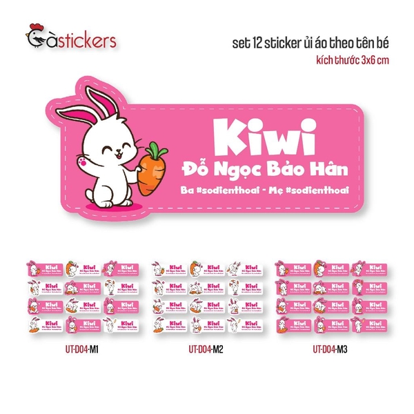 Sticker ủi áo in tên trẻ em GaStickers UT-D04- bộ 12 miếng kích thước 3 x 6 cm
