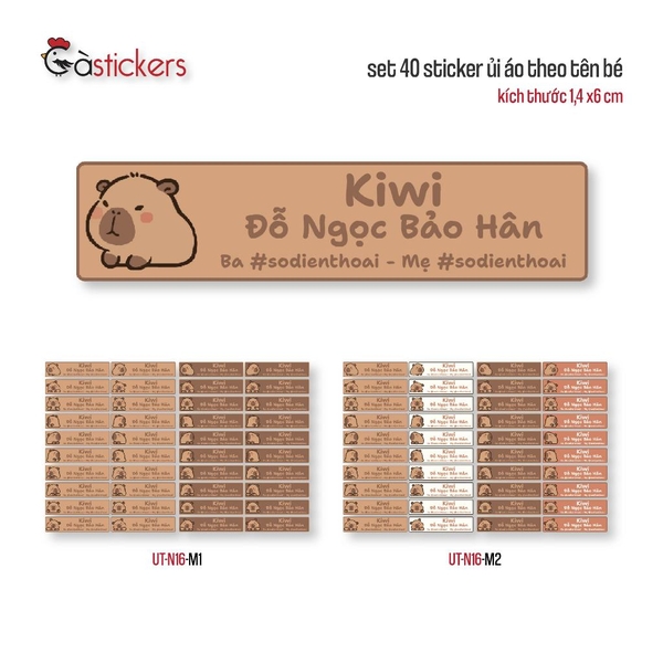 Sticker ủi áo in tên trẻ em GaStickers UT-N16- bộ 40 miếng kích thước 1,4 x 6 cm