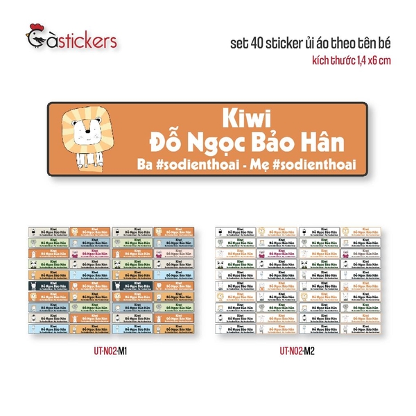 Sticker ủi áo in tên trẻ em GaStickers UT-N02- bộ 40 miếng kích thước 1,4 x 6 cm