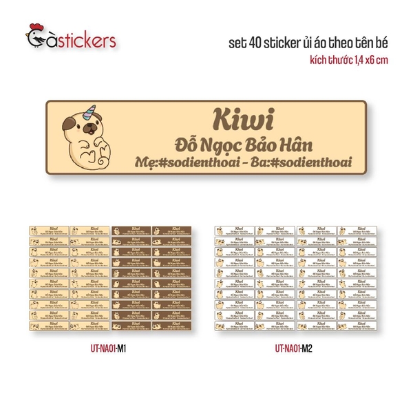 Sticker ủi áo in tên trẻ em GaStickers UT-NA01- bộ 40 miếng kích thước 1,4 x 6 cm