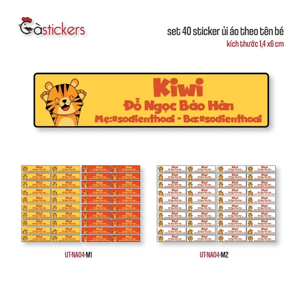 Sticker ủi áo in tên trẻ em GaStickers UT-NA04- bộ 40 miếng kích thước 1,4 x 6 cm
