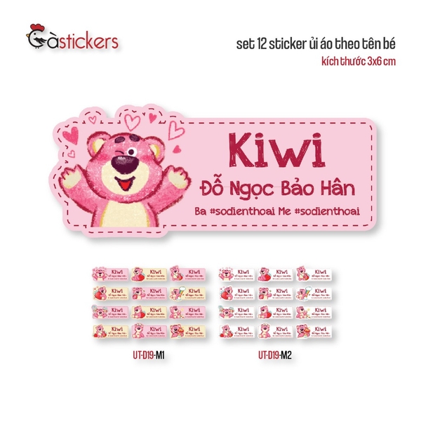 Sticker ủi áo in tên trẻ em GaStickers UT-D19- bộ 12 miếng kích thước 3 x 6 cm