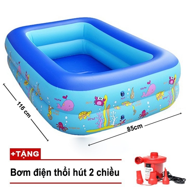 Bể bơi 2 tầng chữ nhật 1m2 tặng kèm bơm điện và keo vá