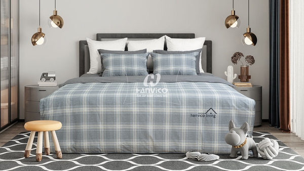 Bộ Chăn Ga Gối Hanvico Living LV19 vải cotton cao cấp