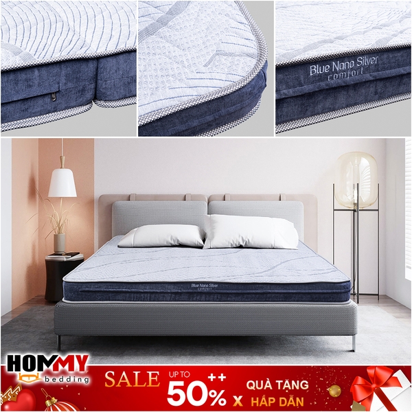 Đệm Bông Ép Hanvico Blue Nano Silver Comfort cao cấp dày 16cm