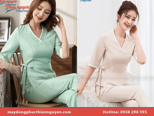 Đồng phục spa cổ tim đẹp & chất lượng