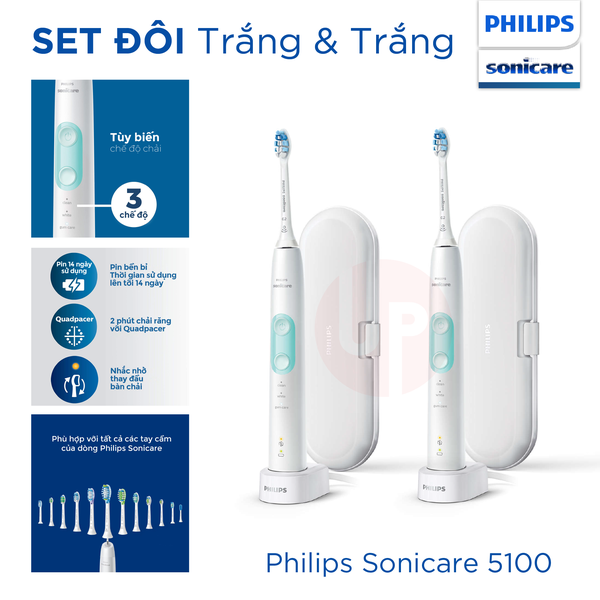 Set 2 bàn chải điện Philips Sonicare 5100