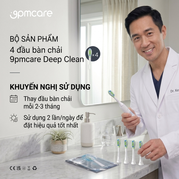 Đầu bàn chải Sonicare làm sạch sâu 9pmcare Deep Clean (Hộp 4) – tương thích Philips Sonicare