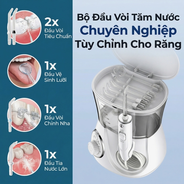 Máy tăm nước để bàn chuyên nghiệp 9pmcare F20 Power Flosser – 600ml, 10 Mức Áp Lực