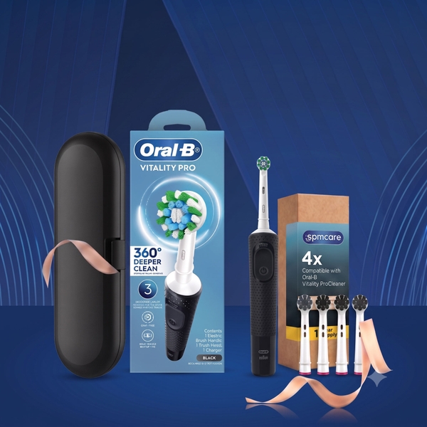 Bàn chải điện Oral-B Vitality Pro 2026 Extra White Combo, 3 chế độ làm sạch, 5 đầu bàn chải đi kèm